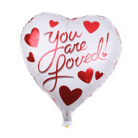 White heart balloon with «You are loved» motif