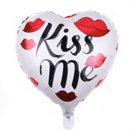 Ballon coeur blanc avec motif « Kiss me »