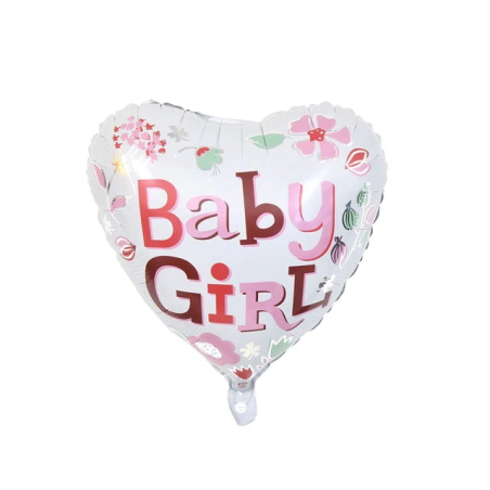 White Heart Birthday Balloon Baby Girl