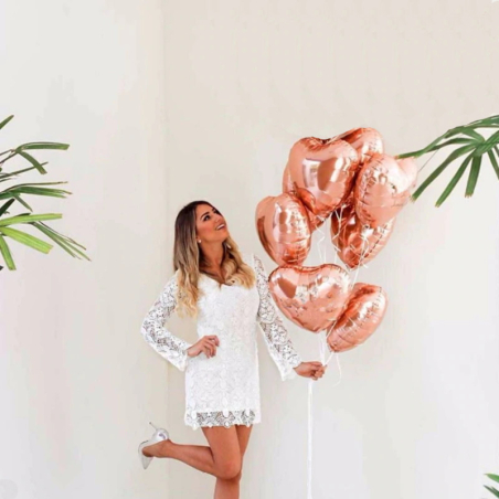 set of 5 rose gold heart balloons