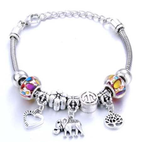 Charm bracelet in silver with various pendants