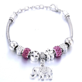 Silver charm bracelet with cute elephant pendant