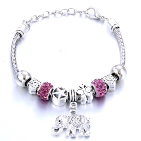 Silver charm bracelet with cute elephant pendant