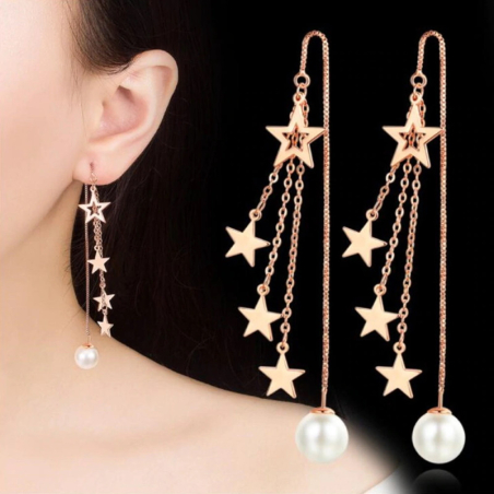 Fine rose gold stud earrings with 4 stars and pearls