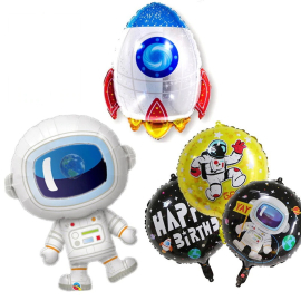 Set of 5 balloons with astronauts and rocket