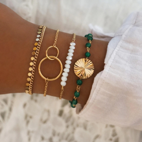 Set of 4 Boho Bracelets Leila with Medallion and Pearls