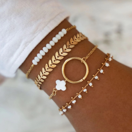 Set of 4 Boho Bracelets Alina with Ring and White Pearls