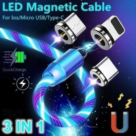 Câble de chargement USB LED Flow Light avec 3 fiches magnétiques différentes