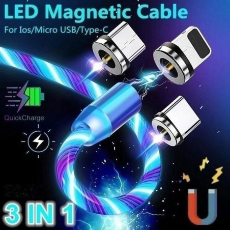 USB LED Flow Light charging cable with 3 different magnetic plugs