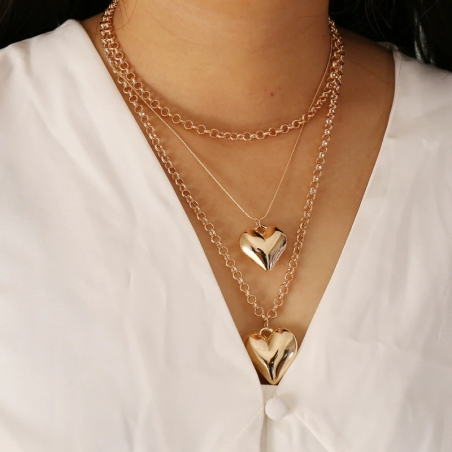 Three-row gold-colored necklaces Cuorelina with heart pendant