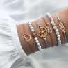 Set di 6 bracciali Lana con boho con cuore, albero della vita e perline