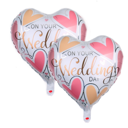 Set of 2 white wedding balloons with heart shape