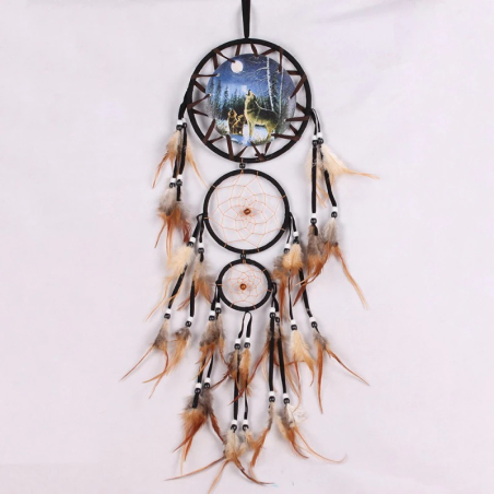 Black Dreamcatcher Wolf with 3 Rings