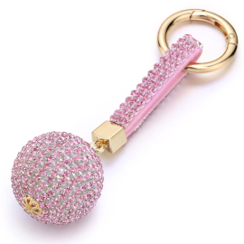 Porte-clés rose avec boule et strass