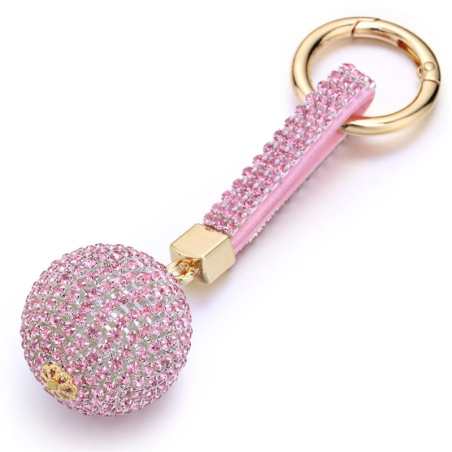 Pink keychain with ball and rhinestones