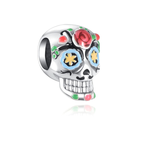 925 Flower Skull Charm Pendant