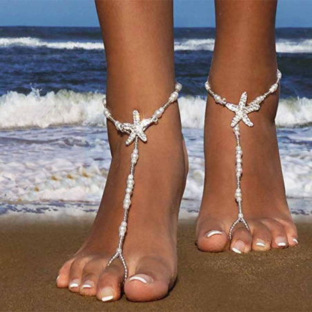 Set of 2 white anklets Stella with stars