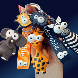 Funny Elephant, Giraffe and Zebra Keychains