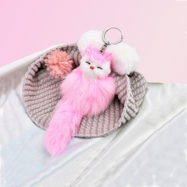 Cute kitten keychain with pompom