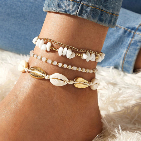 Lot de 4 bracelets de cheville Boho Beach