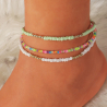 Set of 3 colorful, light green and white surfer anklets