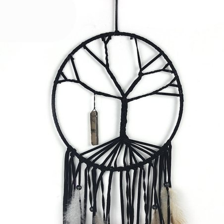 Large black dream catcher Vida with tree of life and crystal - 2