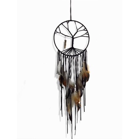 Large black dream catcher Vida with tree of life and crystal - 1