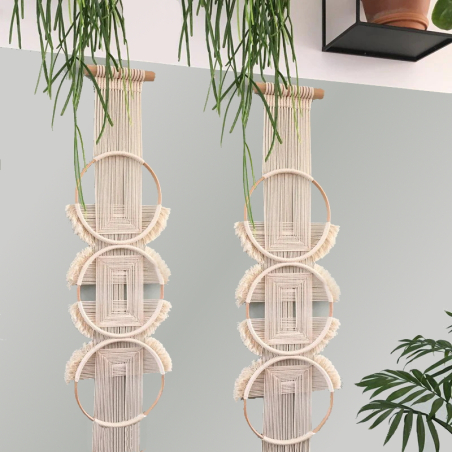 Hand-knotted macrame wall decoration Riva with 3 rings