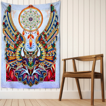 Spiritual Mandala Dreamcatcher Wall Hanging with Eagle Owl