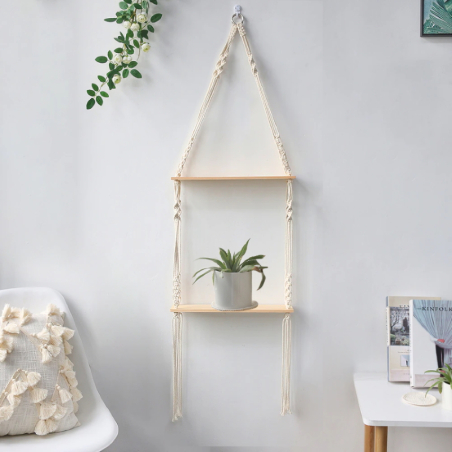 Hand-knotted macrame wall shelf Sandy