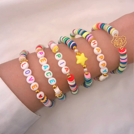 Lot de 6 bracelets Pia avec surfeur avec perles colorées