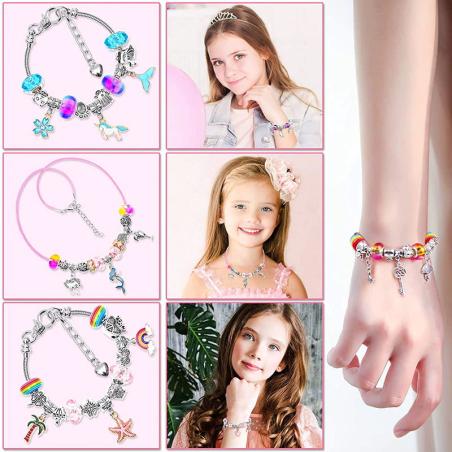 Méga set DIY composé de 5 bracelets, 5 colliers et de nombreux pendentifs 102 charms