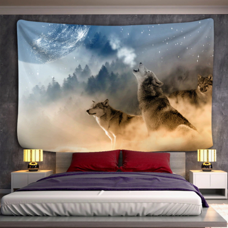 Expressive wall hanging with wolves