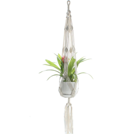 Beige hand-knotted macrame hanging basket net Samira