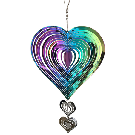 Rainbow colored wind spinner set with 3 hearts