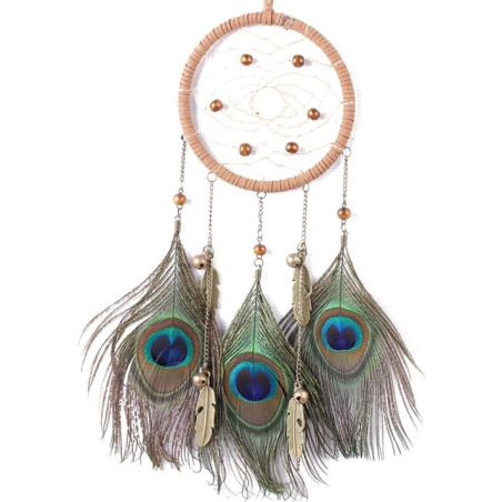 Brown Dreamcatcher Marrone with Peacock Feathers - 2