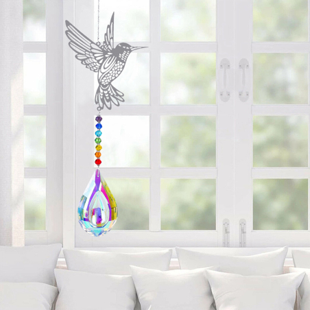 Suncatcher Ra avec un motif de colibri et un cristal