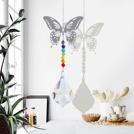 Suncatcher Re avec un motif papillon et un cristal