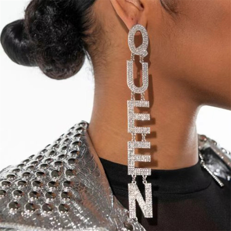 Silvery earrings with the inscription Queen