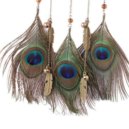 Brown Dreamcatcher Marrone with Peacock Feathers - 4