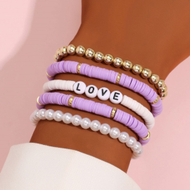 Set of 5 Viva with surfer bracelets in 3 colors with love pendant