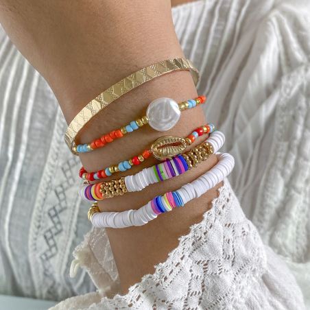 Set of 5 white surfer beach bracelets with bangle