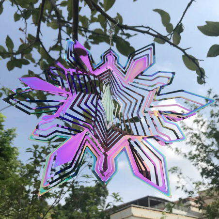 Large rainbow-colored snowflake wind spinner