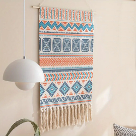 Blue orange Indian tapestry Veno with geometric patterns