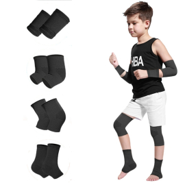 Set of 8 black children's knee, elbow, ankle and wrist bandages