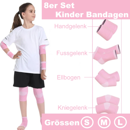 Set of 8 pink girls' knee, elbow, ankle and wrist bandages