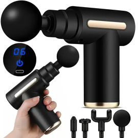 Black massage gun with display and 6 modes