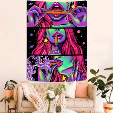 Stylish UV reactive wall cloth with Smoking Women