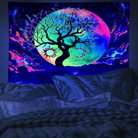 Mystical UV reactive wall cloth with the tree of life