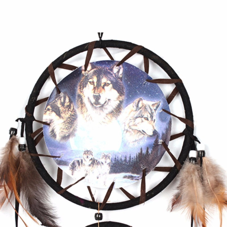 Large black dream catcher wolf with 3 rings - 3